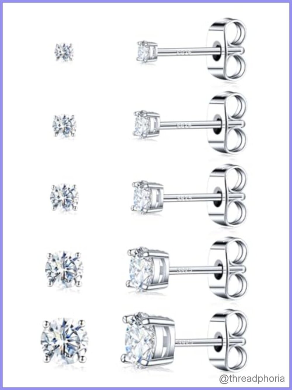 5 Pairs Moissanite Sterling Silver Stud Earrings Set Hypoallergenic Women